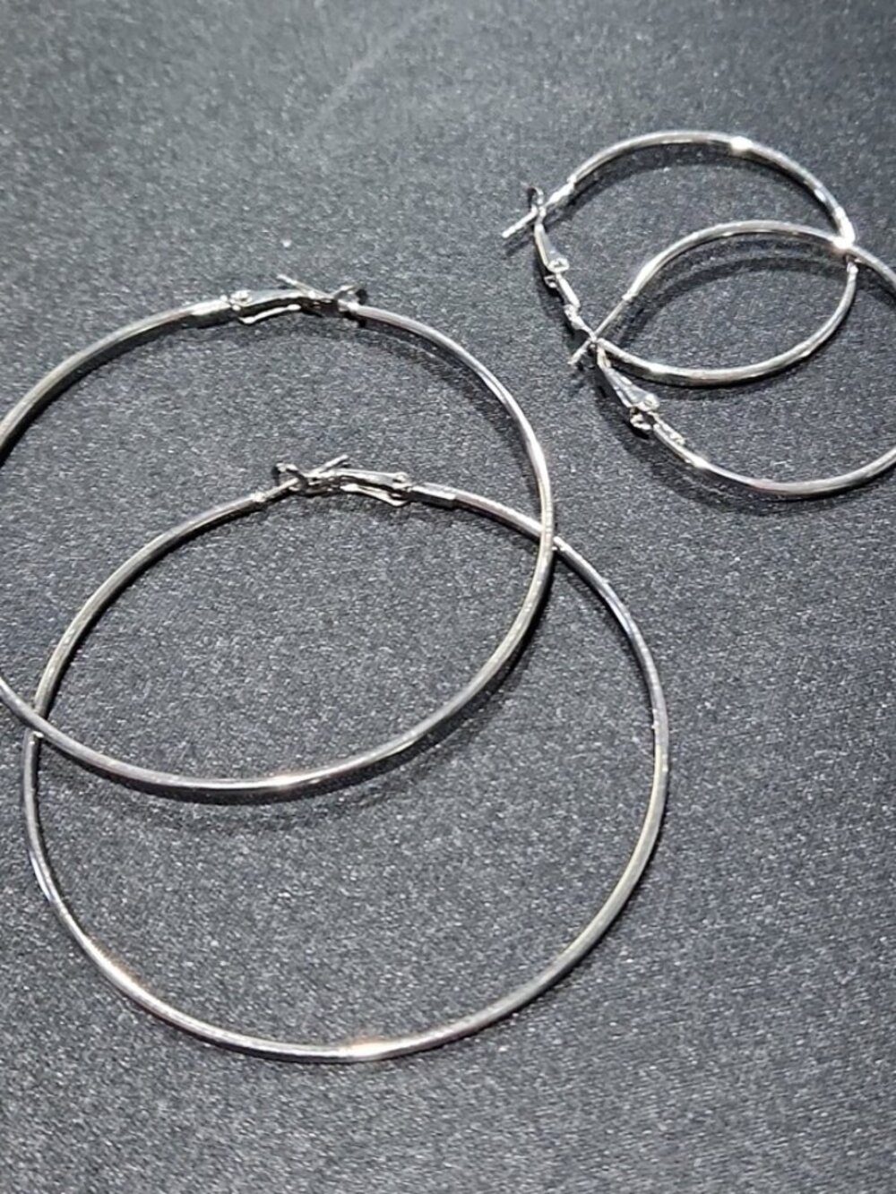 NEW Silver Hoops 2 Pairs Bundle Set Lot Circle Large Shiny Hinged Earrings